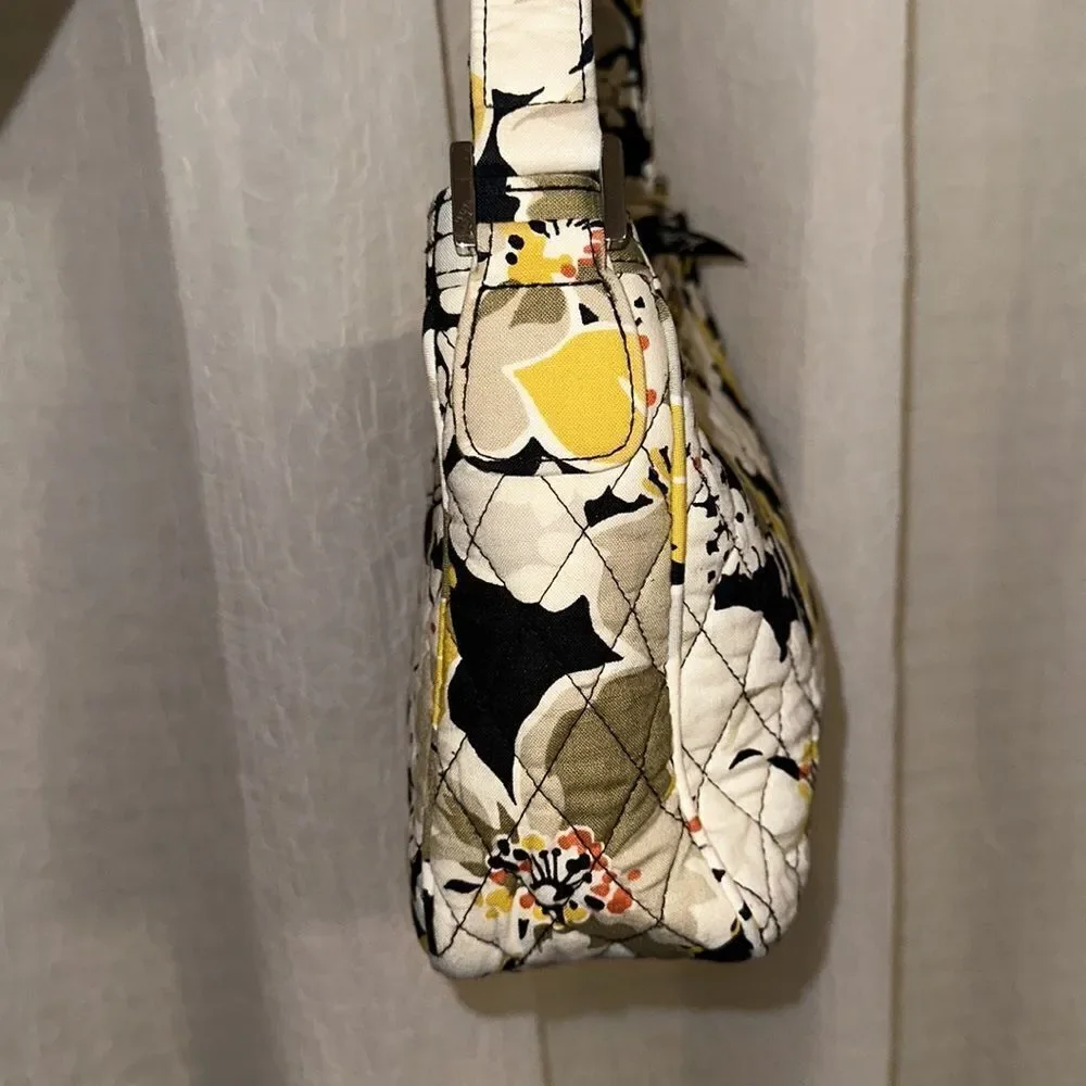 Vera Bradley Ivory Gold White Black Floral Quilted Hobo Bag Dogwood Print